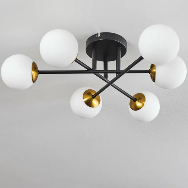 Plafonnier - Verre 10 cm Chehalis Or, Noir, 6 lumières