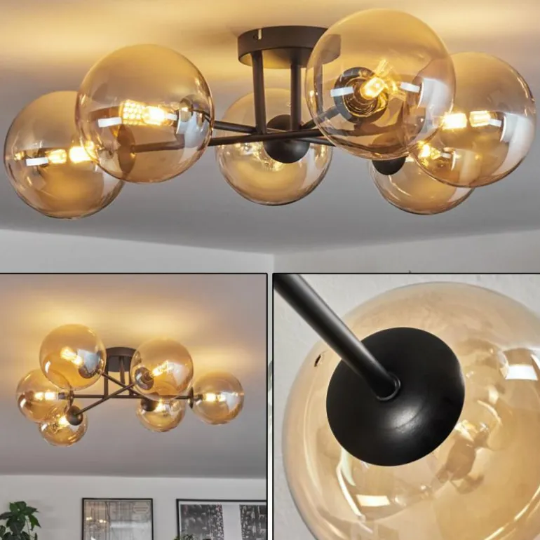 Plafonnier - Verre 15 cm Chehalis Ambre, 6 lumières