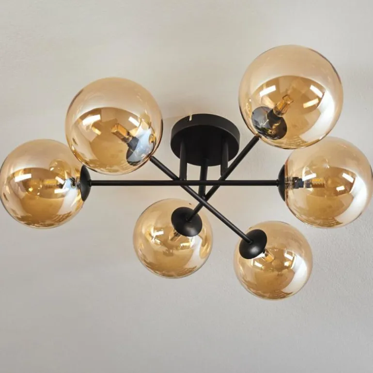 Plafonnier - Verre 15 cm Chehalis Ambre, 6 lumières