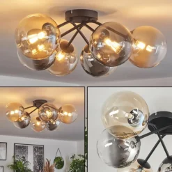 Plafonnier - Verre 15 cm Chehalis Ambre, Clair, Fumé, 6 lumières