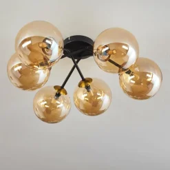 Plafonnier - Verre 15 cm Chehalis Or, Noir, 6 lumières