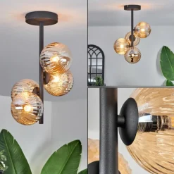 Plafonnier - Verre 12 cm Chehalis Ambre, 4 lumières
