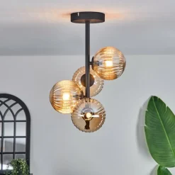 Plafonnier - Verre 12 cm Chehalis Ambre, 4 lumières