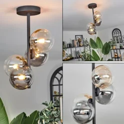Plafonnier - Verre 12 cm Chehalis Ambre, Clair, Fumé, 4 lumières