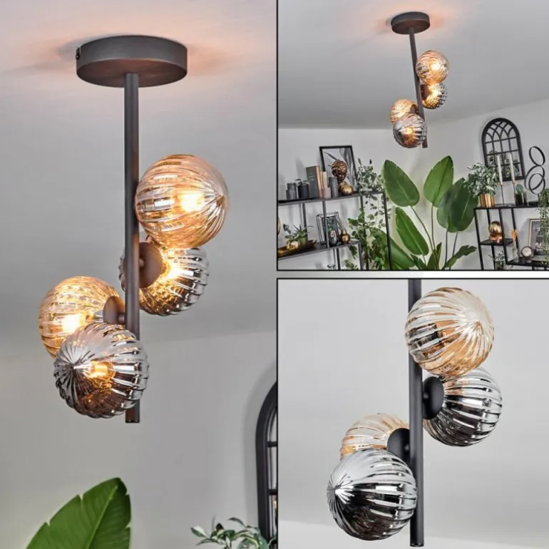 Plafonnier - Verre 10 cm Chehalis Ambre, Fumé, 4 lumières