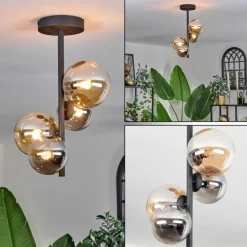 Plafonnier - Verre 10 cm, 12cm Chehalis Ambre, Fumé, 4 lumières