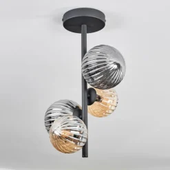 Plafonnier - Verre 10 cm, 12cm Chehalis Ambre, Fumé, 4 lumières