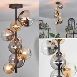 Plafonnier - Verre 10 cm, 12cm, 15cm Chehalis Ambre, Clair, Fumé, 8 lumières