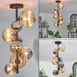 Plafonnier - Verre 10 cm, 12cm, 15cm Chehalis Ambre, Fumé, 8 lumières