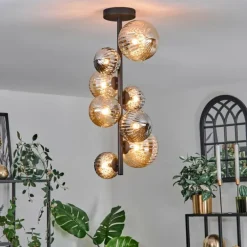 Plafonnier - Verre 10 cm, 12cm, 15cm Chehalis Ambre, Fumé, 8 lumières
