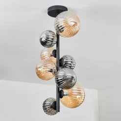 Plafonnier - Verre 10 cm, 12cm, 15cm Chehalis Ambre, Fumé, 8 lumières
