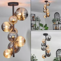 Plafonnier - Verre 10 cm, 12cm, 15cm Chehalis Ambre, Fumé, 8 lumières