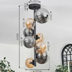 Plafonnier - Verre 10 cm, 12cm, 15cm Chehalis Ambre, Fumé, 8 lumières