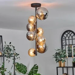 Plafonnier - Verre 10 cm, 12cm, 15cm Chehalis Ambre, Fumé, 8 lumières