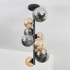 Plafonnier - Verre 10 cm, 12cm, 15cm Chehalis Ambre, Fumé, 8 lumières