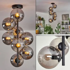 Plafonnier - Verre 15 cm Gastor Fumé, 8 lumières