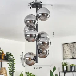 Plafonnier - Verre 15 cm Gastor Fumé, 8 lumières