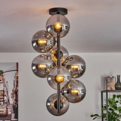 Plafonnier - Verre 15 cm Gastor Fumé, 8 lumières
