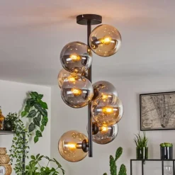 Plafonnier - Verre 15 cm Gastor Ambre, Fumé, 8 lumières