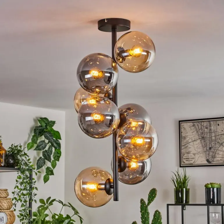 Plafonnier - Verre 15 cm Gastor Ambre, Fumé, 8 lumières