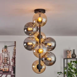 Plafonnier - Verre 15 cm Gastor Ambre, Fumé, 8 lumières