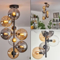 Plafonnier - Verre 15 cm Gastor Ambre, Clair, Fumé, 8 lumières