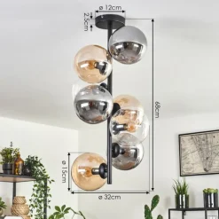 Plafonnier - Verre 15 cm Gastor Ambre, Clair, Fumé, 8 lumières