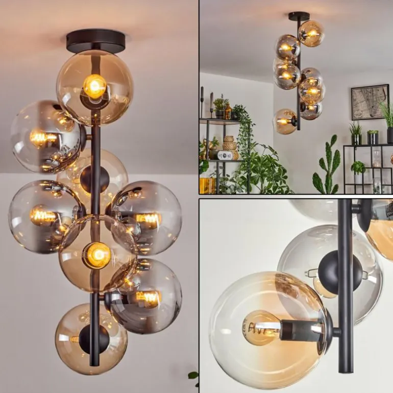 Plafonnier - Verre 15 cm Gastor Ambre, Clair, Fumé, 8 lumières
