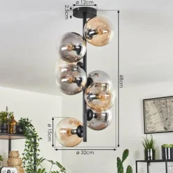 Plafonnier - Verre 15 cm Gastor Ambre, Clair, Fumé, 8 lumières