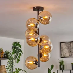 Plafonnier - Verre 15 cm Gastor Ambre, 8 lumières