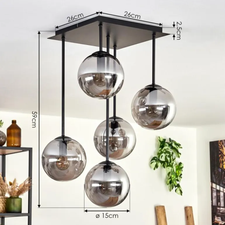 Plafonnier - Verre 15 cm Gastor Fumé, 5 lumières