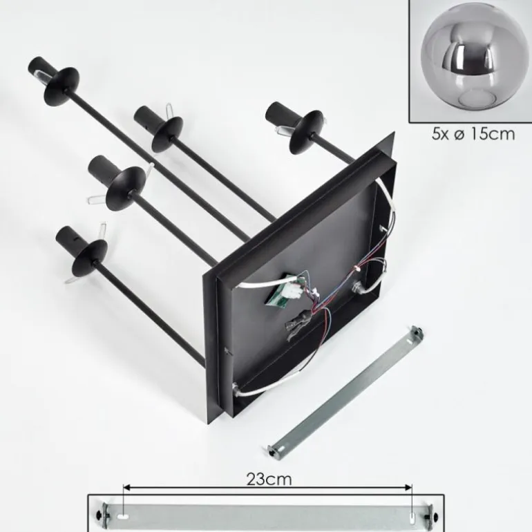 Plafonnier - Verre 15 cm Gastor Fumé, 5 lumières