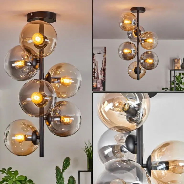 Plafonnier - Verre 15 cm Gastor Ambre, Clair, Fumé, 6 lumières