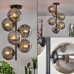 Plafonnier - Verre 15 cm Gastor Fumé, 6 lumières