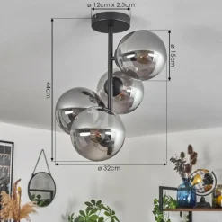 Plafonnier - Verre 15 cm Gastor Fumé, 4 lumières