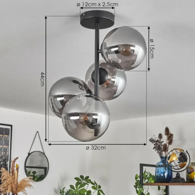 Plafonnier - Verre 15 cm Gastor Fumé, 4 lumières