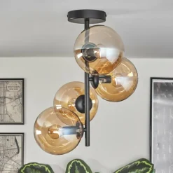 Plafonnier - Verre 15 cm Gastor Ambre, 4 lumières