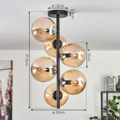 Plafonnier - Verre 15 cm Gastor Ambre, 6 lumières