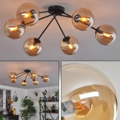 Plafonnier - Verre 15 cm Gastor Ambre, 6 lumières