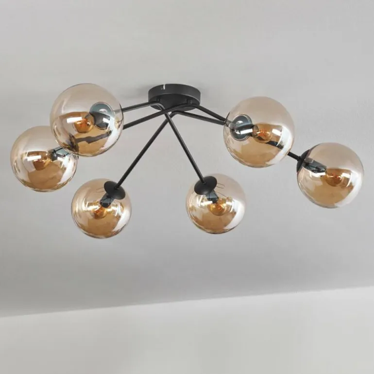 Plafonnier - Verre 15 cm Gastor Ambre, 6 lumières