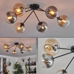 Plafonnier - Verre 15 cm Gastor Ambre, Clair, Fumé, 6 lumières