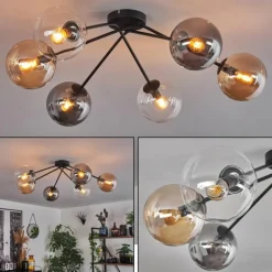 Plafonnier - Verre 15 cm Gastor Ambre, Clair, Fumé, 6 lumières