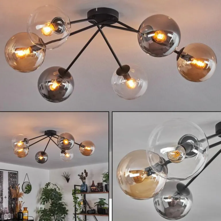 Plafonnier - Verre 15 cm Gastor Ambre, Clair, Fumé, 6 lumières