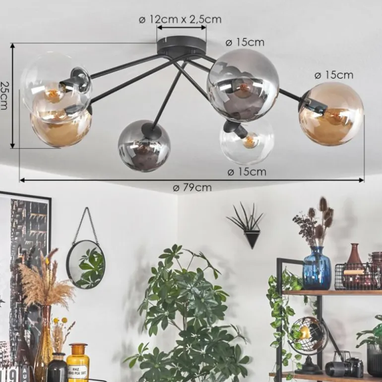 Plafonnier - Verre 15 cm Gastor Ambre, Clair, Fumé, 6 lumières