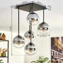 Plafonnier - Verre 15 cm Gastor Clair, Fumé, 5 lumières