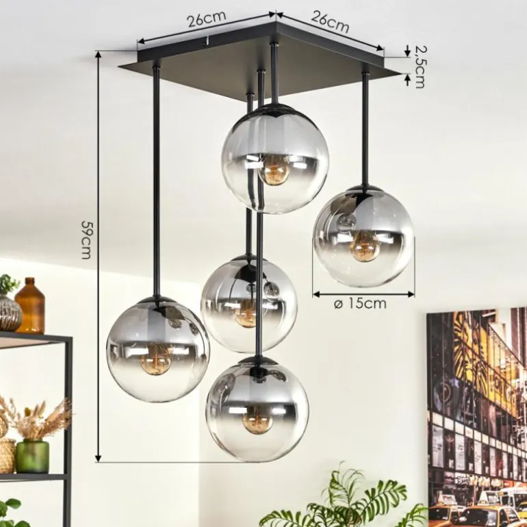 Plafonnier - Verre 15 cm Gastor Clair, Fumé, 5 lumières