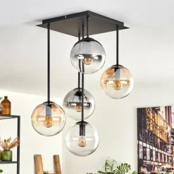 Plafonnier - Verre 15 cm Gastor Ambre, Clair, Fumé, 5 lumières
