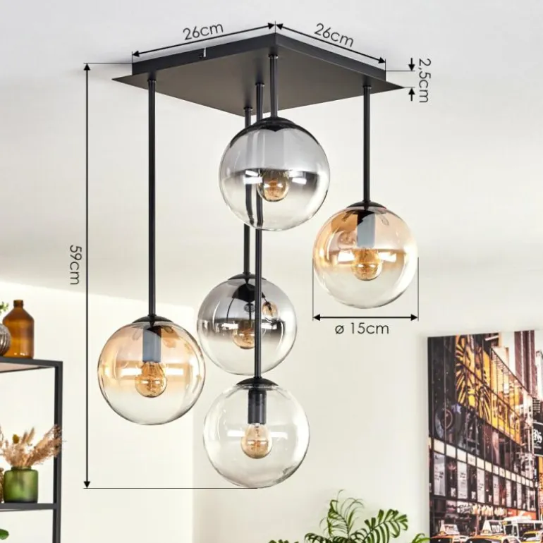 Plafonnier - Verre 15 cm Gastor Ambre, Clair, Fumé, 5 lumières