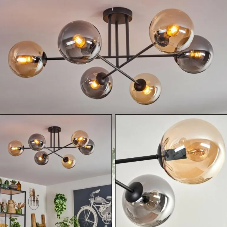 Plafonnier - Verre 15 cm Gastor Ambre, Fumé, 6 lumières