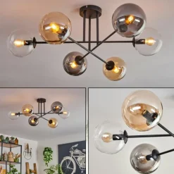 Plafonnier - Verre 15 cm Gastor Ambre, Clair, Fumé, 6 lumières